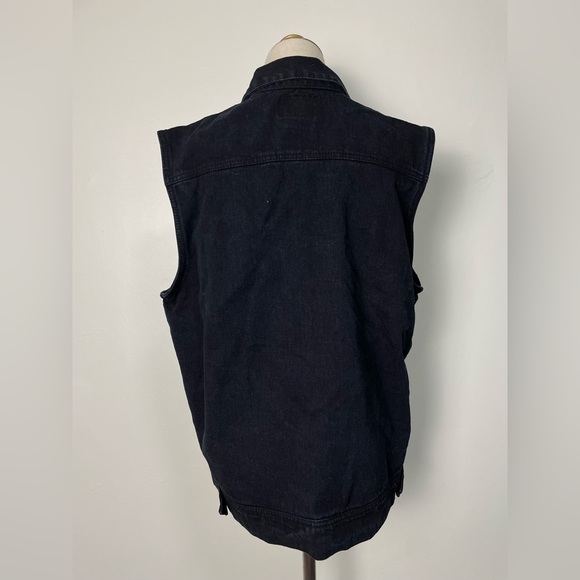 vintage y2k cotton black denim vest jacket pockets mens large metal button rude - Picture 6 of 12